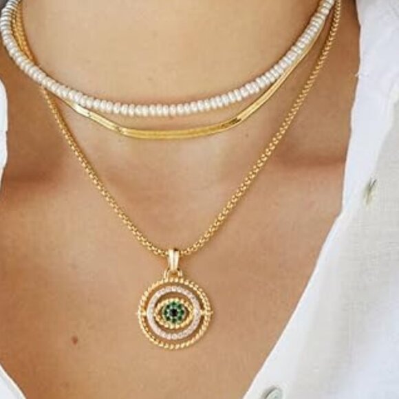 Neiman Marcus 18k Gold Plated Evil Eye Necklace - Picture 2 of 4